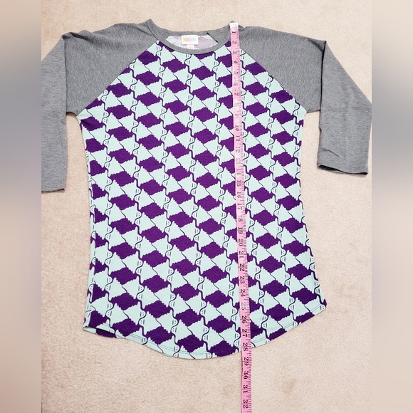 LuLaRoe Randy Raglan Top S Gray Purple Mint Ghost Print Halloween 3/4 Sleeve... - Picture 9 of 11